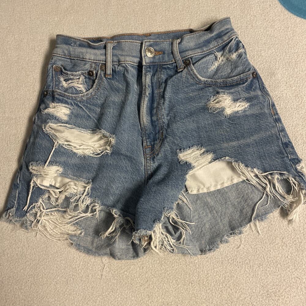 American Eagle Highest Rise 90s Boyfriend Shorts Size 00 Distressed Denim Jean